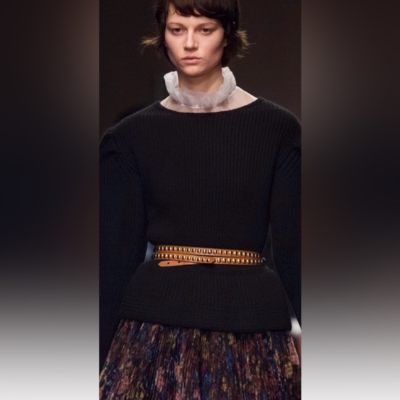 BURBERRY Studded Black Leather Gold Stud Wrap Belt Long Designer Statement Belt - Picture 2 of 14